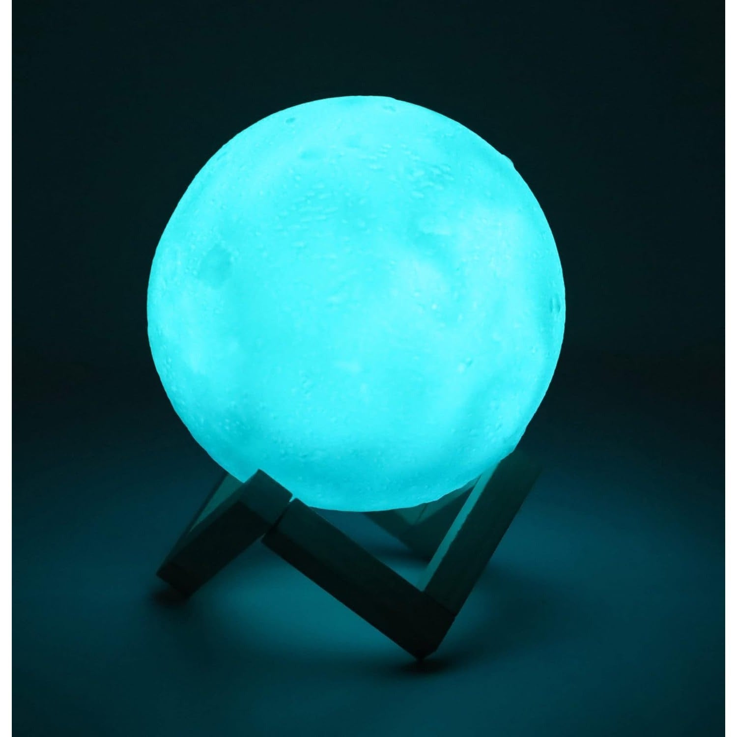 Lámpara Luna de 16 Colores, Mando a Distancia, Incluye Base de Madera y Cable USB de Carga, Tamaño de la Esfera: 15 cm, 16 Modos de Color, Batería de litio: 300 mAh