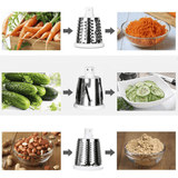 Rallador de Verduras Rotativo con Mango y Base Antideslizante, Incluye 3 Cuchillas Intercambiables, Ideal Rallar y Cortar Verduras, Patatas, Queso, Calabacín, Frutos Secos y Chocolate