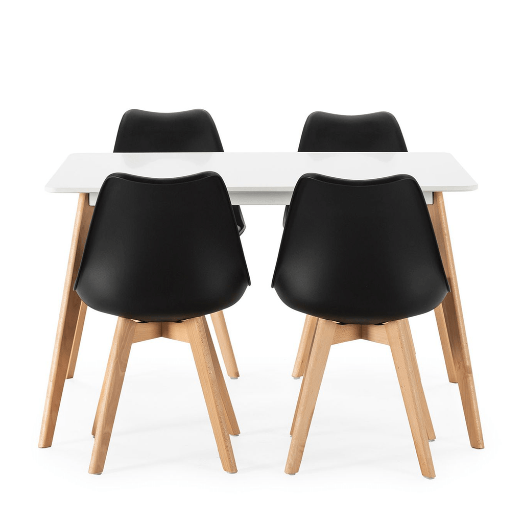 Mesa Comedor para 4-6 Personas, Mesas de Cocina estilo Nórdico, Diseño Resistente, Duradero y Ligero, Ideal para Uso Diario, Tablero MDF Blanco Mate, Patas de Madera de Haya Maciza con Protectores Antirayaduras, Adaptable a Cualquier Espacio