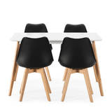 Mesa Comedor para 4-6 Personas, Mesas de Cocina estilo Nórdico, Diseño Resistente, Duradero y Ligero, Ideal para Uso Diario, Tablero MDF Blanco Mate, Patas de Madera de Haya Maciza con Protectores Antirayaduras, Adaptable a Cualquier Espacio