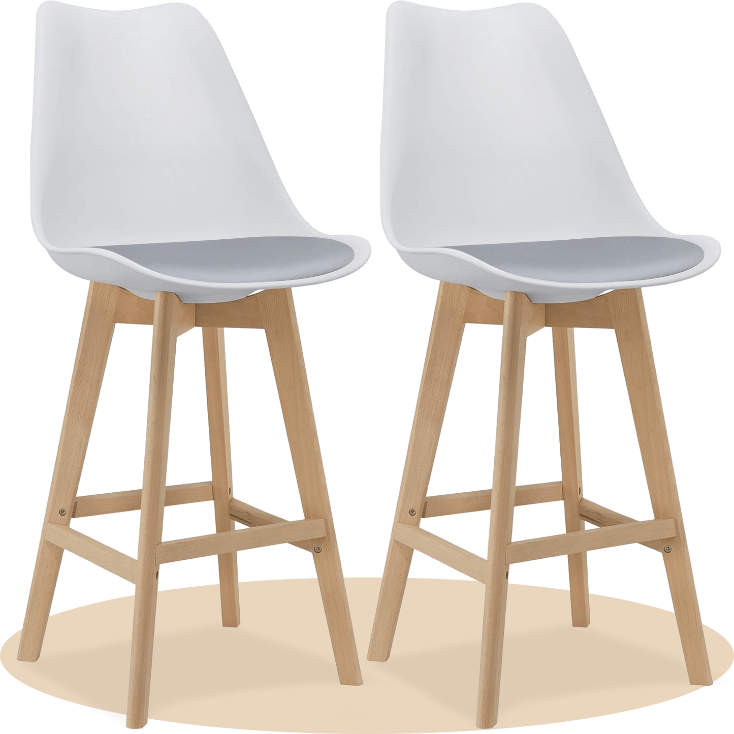Taburete Alto Cocina con Respaldo, Asiento Blando y Tapizado, Patas Altas Resistentes de Madera de Haya con Reposapiés, Sillas Nórdicas, Ideal para Cocina, Salón, Comedor y Restaurante, 54.5 x 49.5 x 106 cm