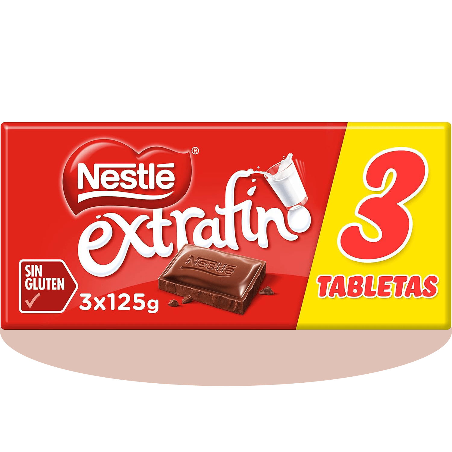 Nestlé Extrafino 3 Tabletas de Chocolate con Leche, Sin Gluten, Pack Ahorro de 3 Tabletas de 125g