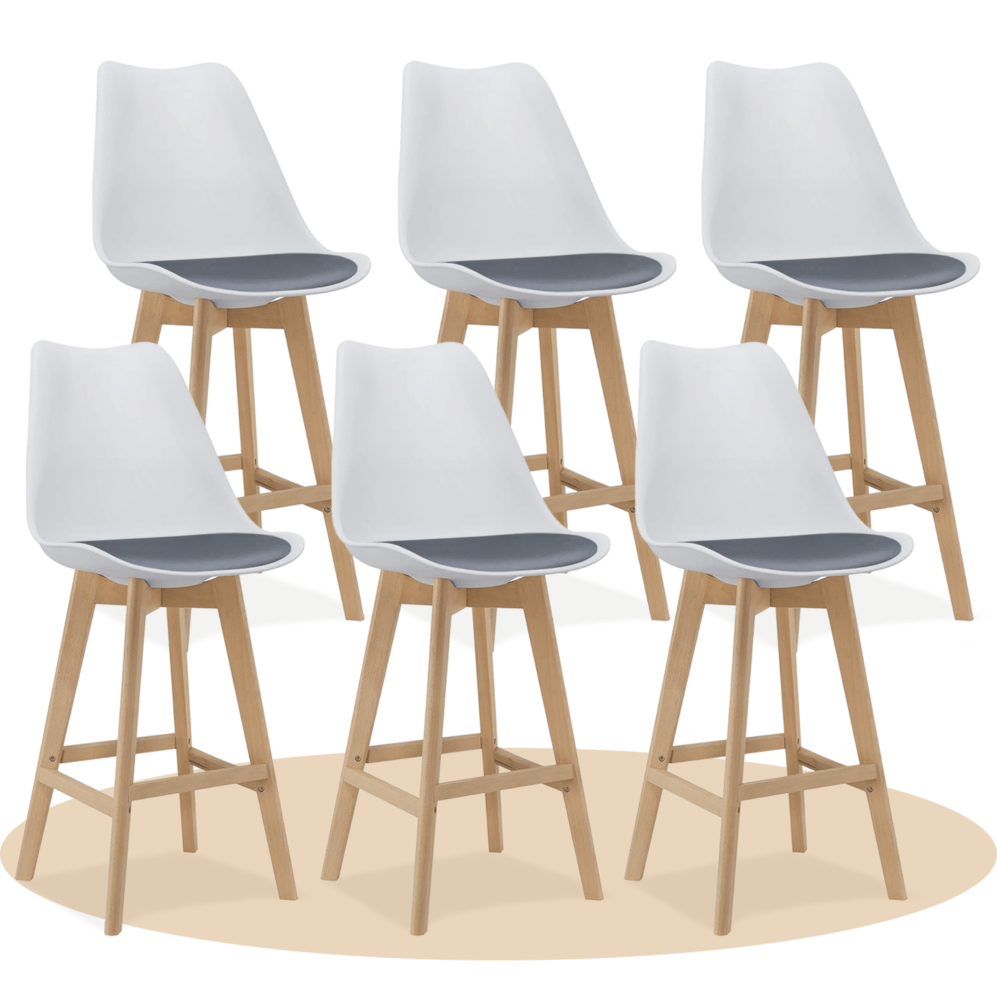 Taburete Alto Cocina con Respaldo, Asiento Blando y Tapizado, Patas Altas Resistentes de Madera de Haya con Reposapiés, Sillas Nórdicas, Ideal para Cocina, Salón, Comedor y Restaurante, 54.5 x 49.5 x 106 cm