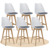Taburete Alto Cocina con Respaldo, Asiento Blando y Tapizado, Patas Altas Resistentes de Madera de Haya con Reposapiés, Sillas Nórdicas, Ideal para Cocina, Salón, Comedor y Restaurante, 54.5 x 49.5 x 106 cm