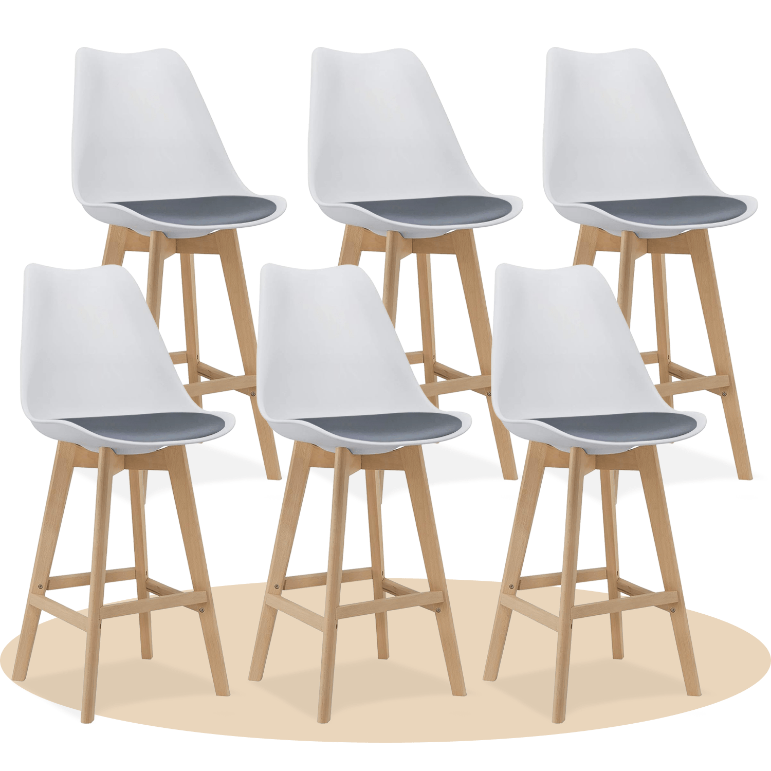 Taburete Alto Cocina con Respaldo, Asiento Blando y Tapizado, Patas Altas Resistentes de Madera de Haya con Reposapiés, Sillas Nórdicas, Ideal para Cocina, Salón, Comedor y Restaurante, 54.5 x 49.5 x 106 cm