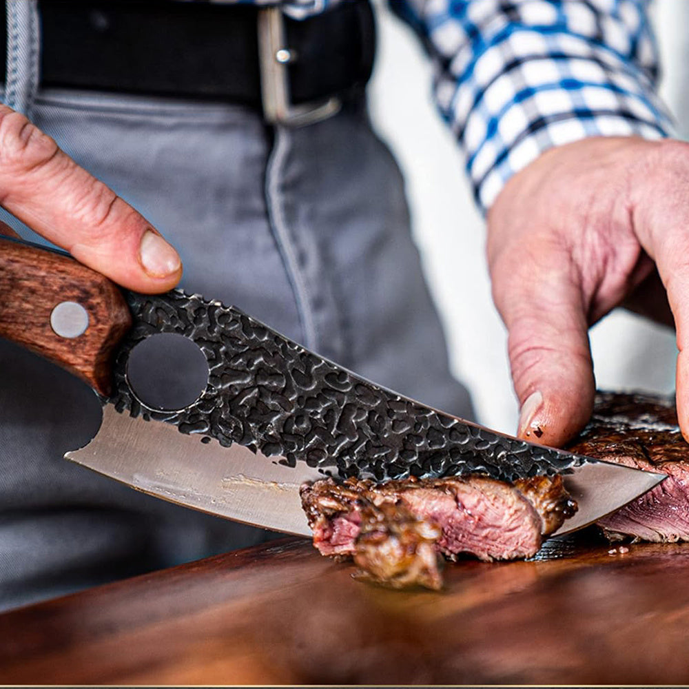 Cuchillo Japonés, Cuchillo de Cocina Profesional de 27,4 cm, Acero Inoxidable y Madera, Orificio para Dedo Índice, Incluye Funda de Protección, Medida de Hoja 14,6 cm