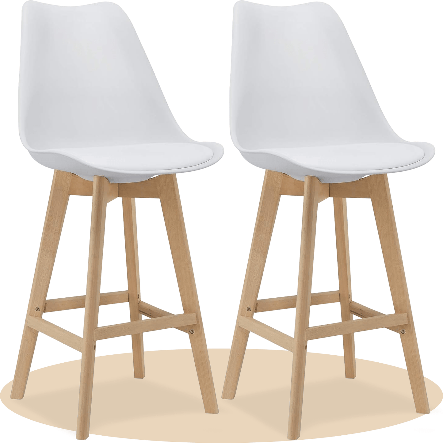 Taburete Alto Cocina con Respaldo, Asiento Blando y Tapizado, Patas Altas Resistentes de Madera de Haya con Reposapiés, Sillas Nórdicas, Ideal para Cocina, Salón, Comedor y Restaurante, 54.5 x 49.5 x 106 cm