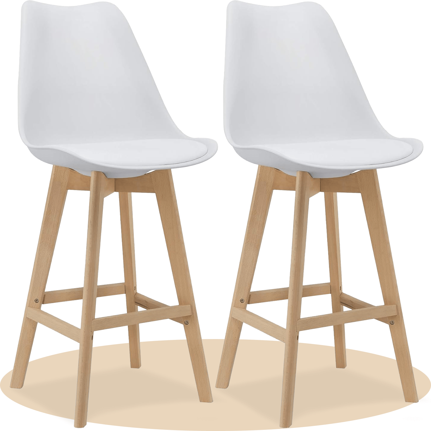 Taburete Alto Cocina con Respaldo, Asiento Blando y Tapizado, Patas Altas Resistentes de Madera de Haya con Reposapiés, Sillas Nórdicas, Ideal para Cocina, Salón, Comedor y Restaurante, 54.5 x 49.5 x 106 cm