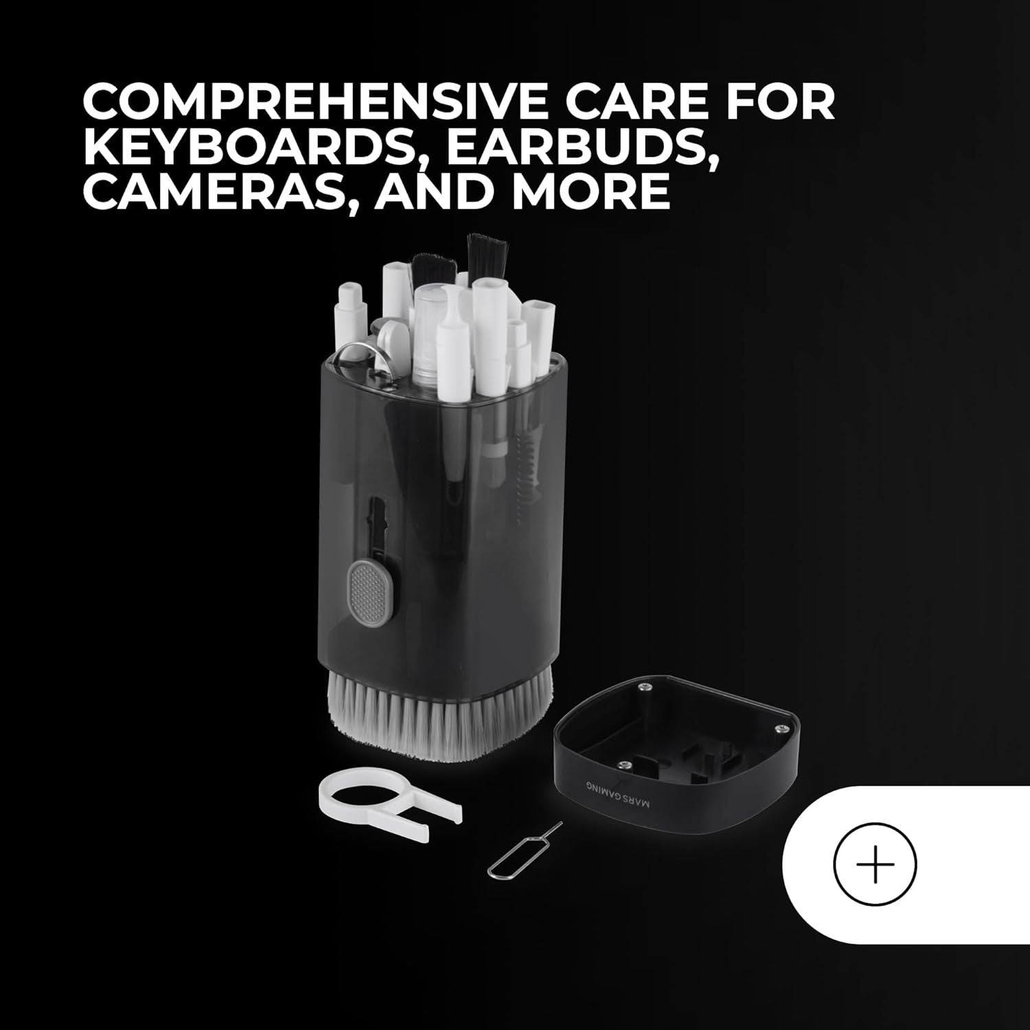 Mars Gaming MA-Kit, Kit de Limpieza Multifunción 21en1, Diseño Compacto y Portátil, Cepillos Suaves y Paño Sin Pelusa, Kit Limpieza Profesional Dispositivos Electrónicos, Extractor de Teclas, Estuche