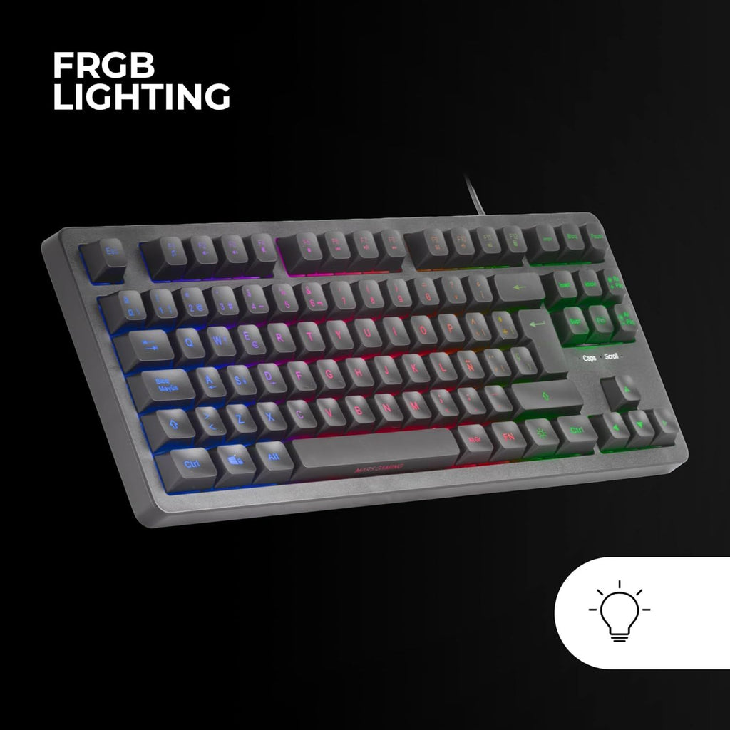 Mars Gaming MK023, Teclado Gaming TKL, Tecnología Híbrida H-Mech, Iluminación FRGB Rainbow, Anti-ghosting, Compatibilidad Universal, Negro, Idioma Español
