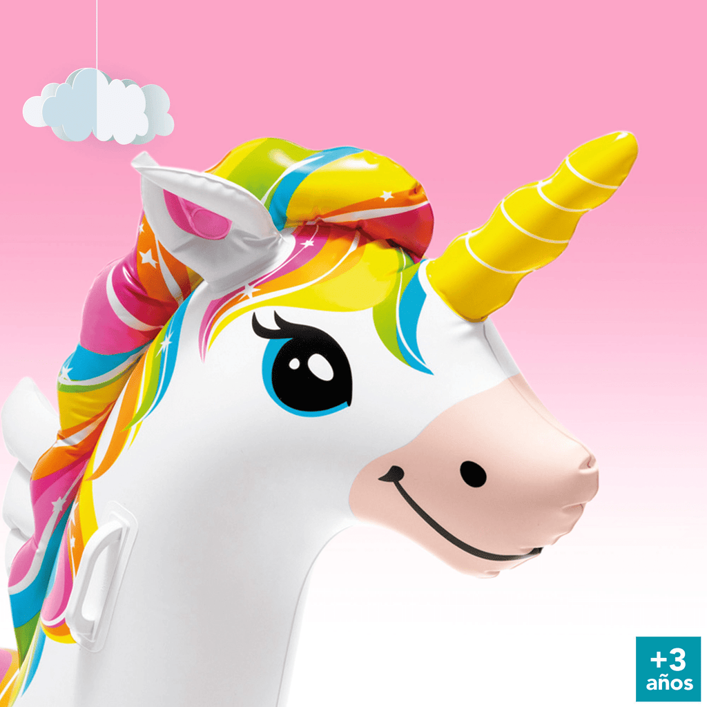 Flotador Piscina Inflable, Unicornio Hinchable de 140 x 198 x 97 cm, Incluye 2 Asas de Sujección, 2 Cámaras de Aire para Mayor Seguridad, Soporta Hasta 40Kg, Incluye Parche de Reparación