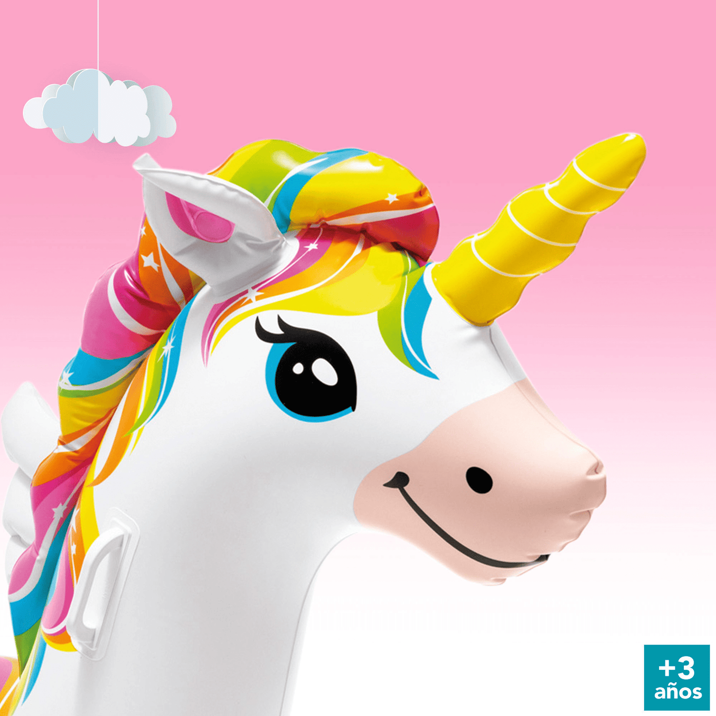 Flotador Piscina Inflable, Unicornio Hinchable de 140 x 198 x 97 cm, Incluye 2 Asas de Sujección, 2 Cámaras de Aire para Mayor Seguridad, Soporta Hasta 40Kg, Incluye Parche de Reparación