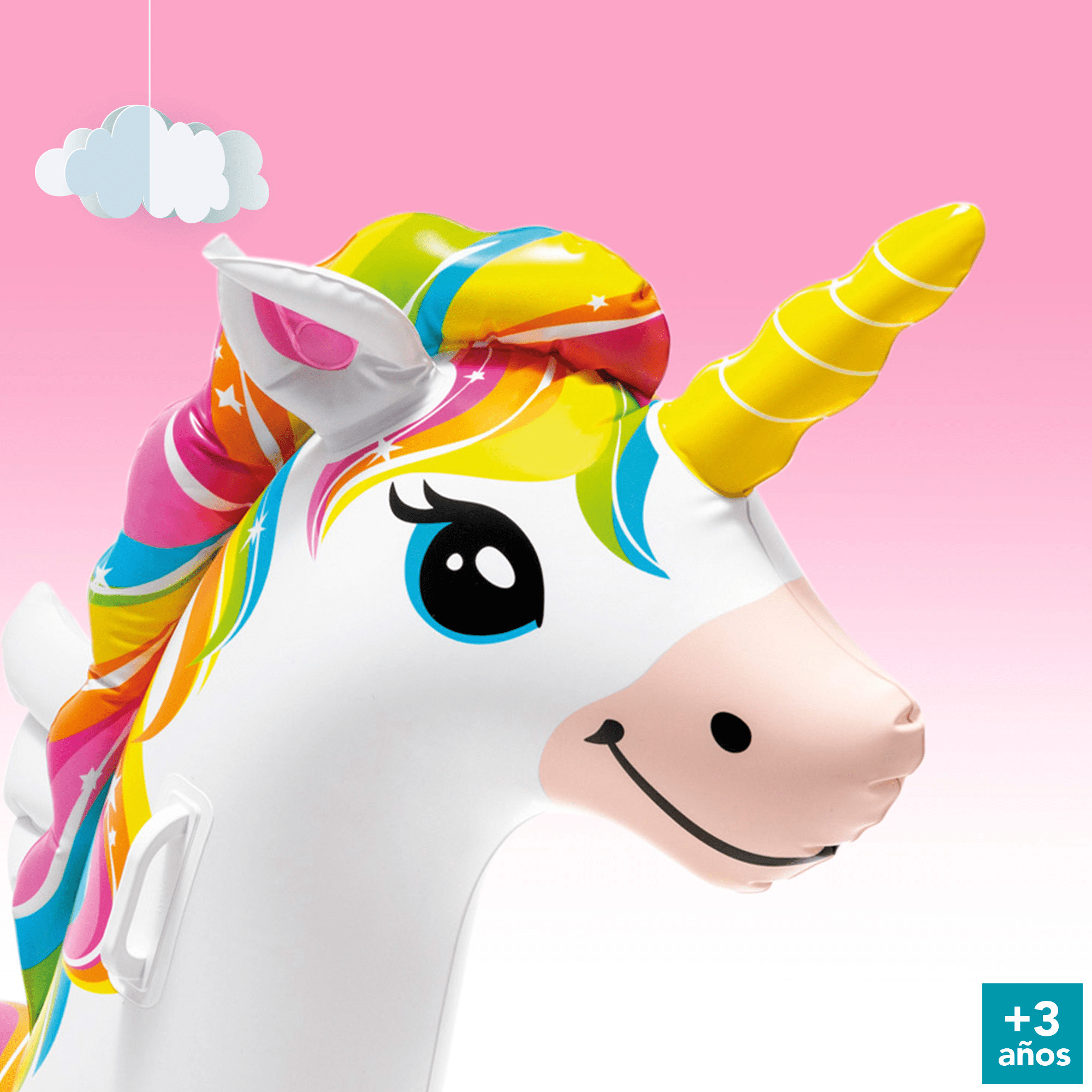 Flotador Piscina Inflable, Unicornio Hinchable de 140 x 198 x 97 cm, Incluye 2 Asas de Sujección, 2 Cámaras de Aire para Mayor Seguridad, Soporta Hasta 40Kg, Incluye Parche de Reparación