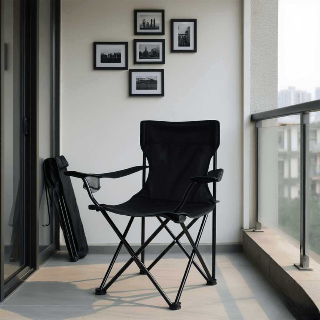 Silla Plegable Camping con Respaldo y Apoyabrazos, Ideal para Picnic, Pesca y Exterior, Resistente y Compacta, Soporta 120 kg, 50x50x80 cm, Negro