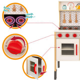 Cocina Juguete Grande con Luz y Sonido, Incluye Cocinita de Madera de 59,5 x 30 x 94,5 cm, Vitrocerámica Eléctrica, Fregadero, Microondas, Armario y Utensilios de Cocina, Bordes y Esquinas Redondeadas y Suaves