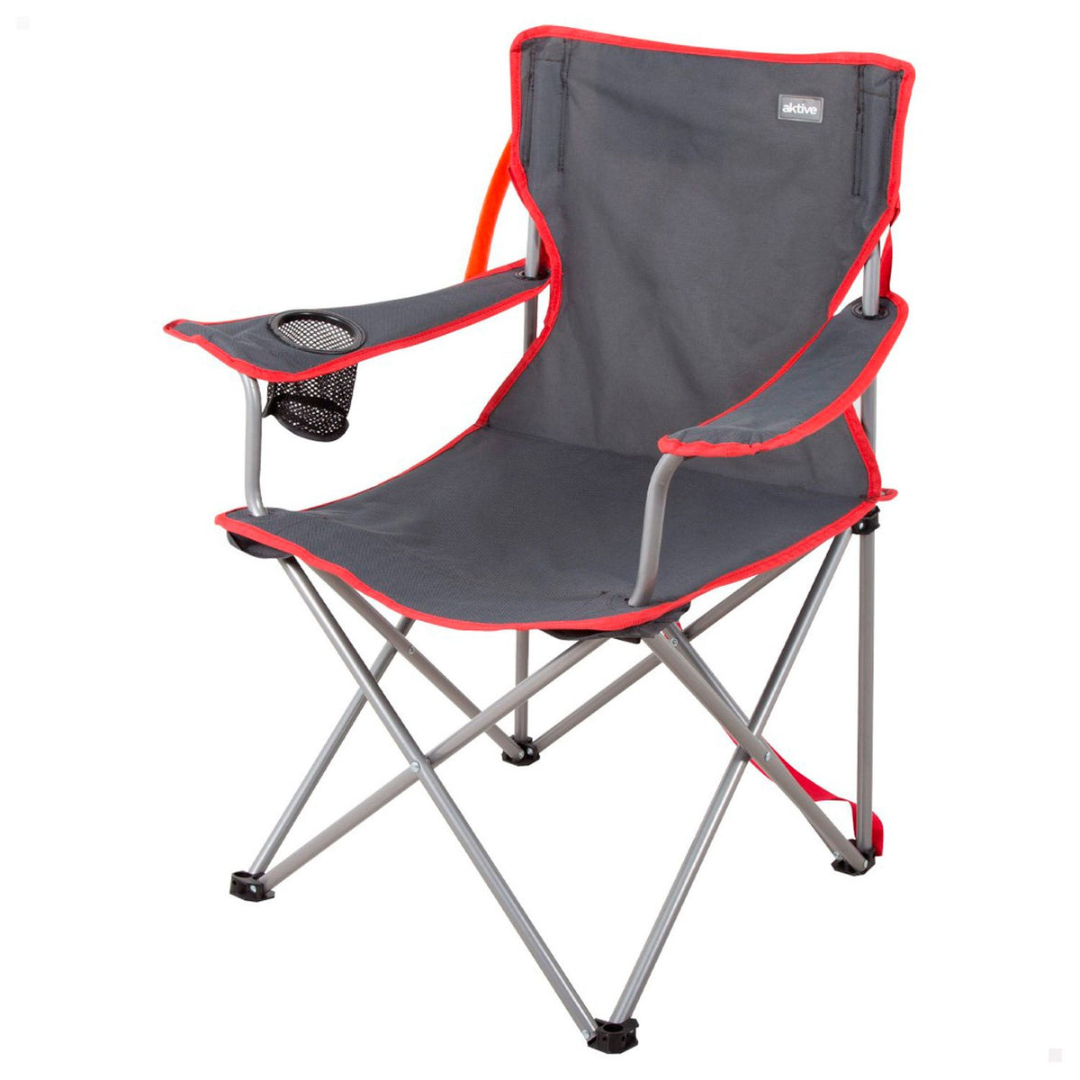 AKTIVE Silla de Camping Plegable para Playa, Pesca y Exteriores con Apoyabrazos y Portavasos Integrado, Capacidad de hasta 110 kg, 45x47x82 cm, Gris Marengo con Rojo