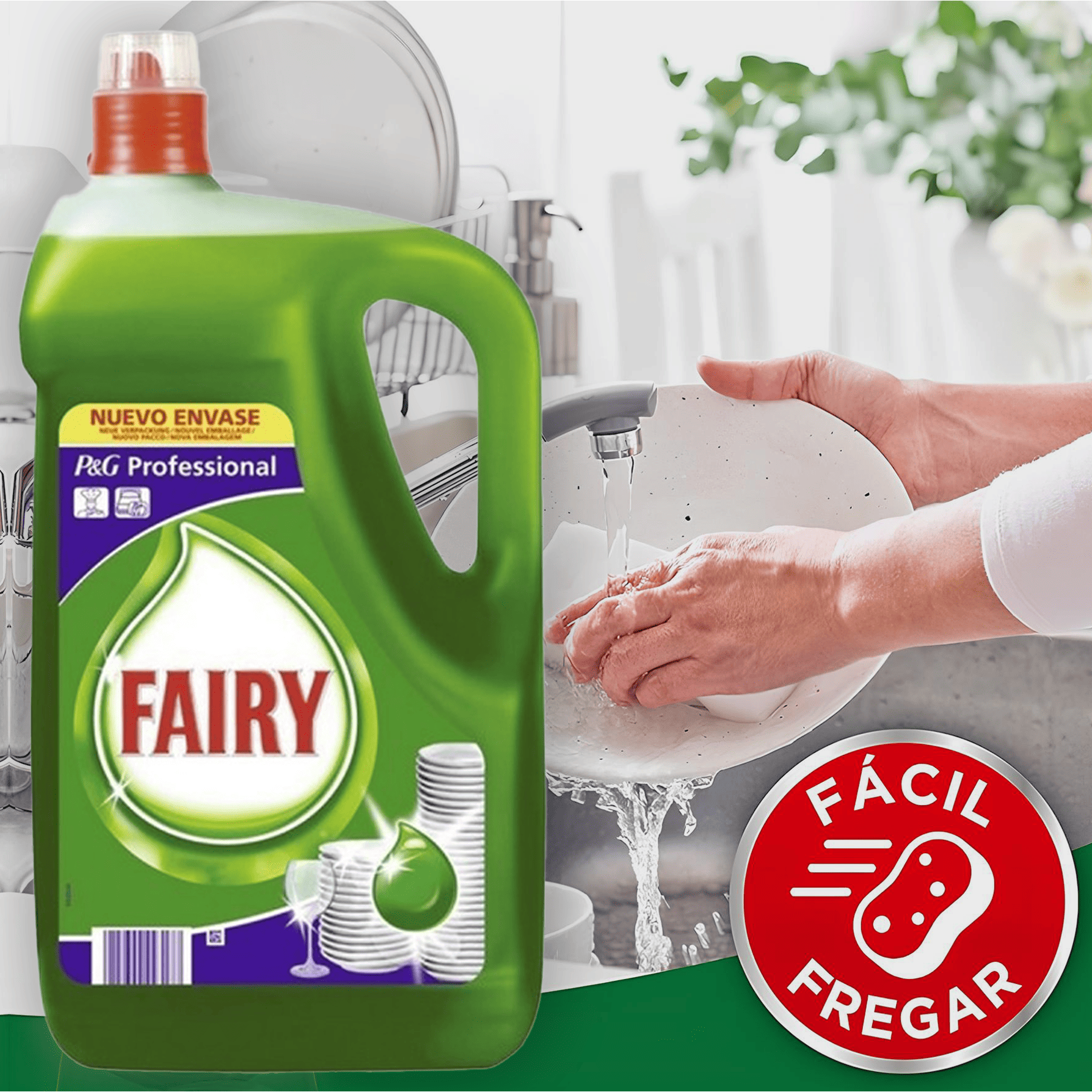 Fairy Professional, Lavavajillas a Mano, Detergente Líquido Concentrado, Fácil Fregado y Aclarado, Disuelve la Grasa con Facilidad