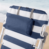 Silla Plegable Playa Reclinable y Resistente. Soporta hasta 110kg. 4 Posiciones, Respaldo Reclinable, Cojín Acolchado, Bolsillo Lateral. Sistema Antivuelco. Hecha de Aluminio y Poliéster. Ideal para Playa, Jardín, Terraza o Camping. 50x45x76cm