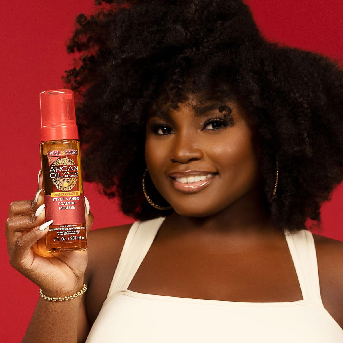 Creme of Nature Argan Oil Style & Shine Foaming Mousse, Mousse Activador de Rizos para Definir, Suavizar y Controlar el Frizz, Aporta Brillo y Volumen, 207 ml