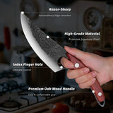 Cuchillo Japonés, Cuchillo de Cocina Profesional de 27,4 cm, Acero Inoxidable y Madera, Orificio para Dedo Índice, Incluye Funda de Protección, Medida de Hoja 14,6 cm