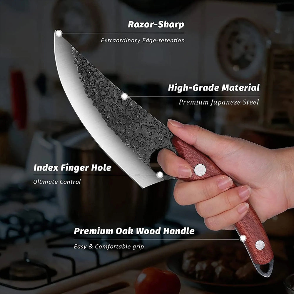 Cuchillo Japonés, Cuchillo de Cocina Profesional de 27,4 cm, Acero Inoxidable y Madera, Orificio para Dedo Índice, Incluye Funda de Protección, Medida de Hoja 14,6 cm