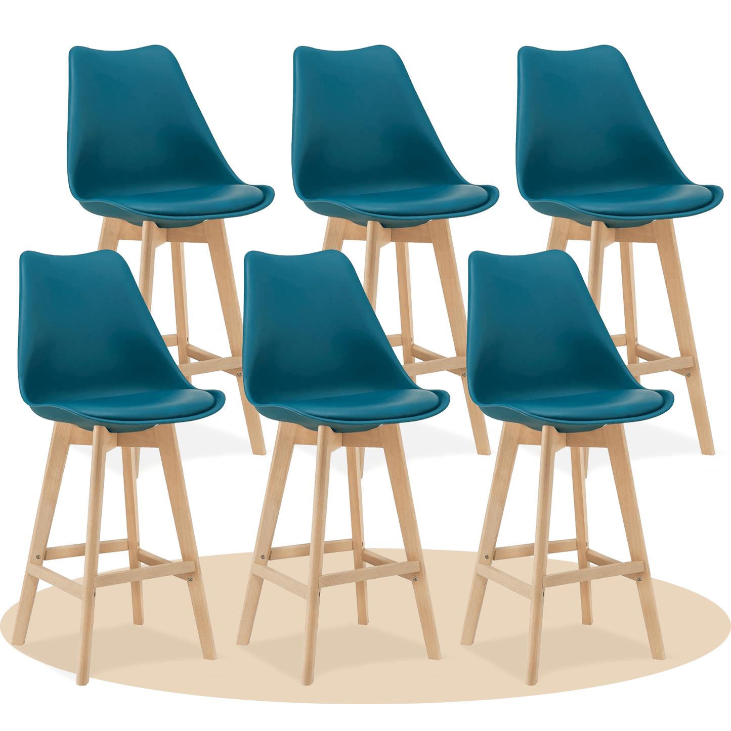 Taburete Alto Cocina con Respaldo, Asiento Blando y Tapizado, Patas Altas Resistentes de Madera de Haya con Reposapiés, Sillas Nórdicas, Ideal para Cocina, Salón, Comedor y Restaurante, 54.5 x 49.5 x 106 cm