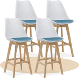 Taburete Alto Cocina con Respaldo, Asiento Blando y Tapizado, Patas Altas Resistentes de Madera de Haya con Reposapiés, Sillas Nórdicas, Ideal para Cocina, Salón, Comedor y Restaurante, 54.5 x 49.5 x 106 cm