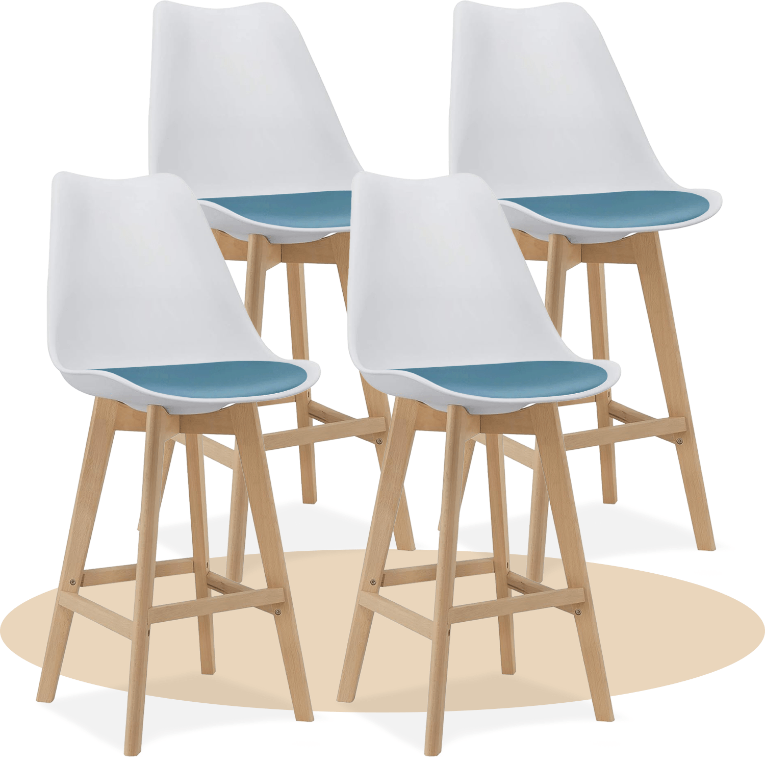 Taburete Alto Cocina con Respaldo, Asiento Blando y Tapizado, Patas Altas Resistentes de Madera de Haya con Reposapiés, Sillas Nórdicas, Ideal para Cocina, Salón, Comedor y Restaurante, 54.5 x 49.5 x 106 cm