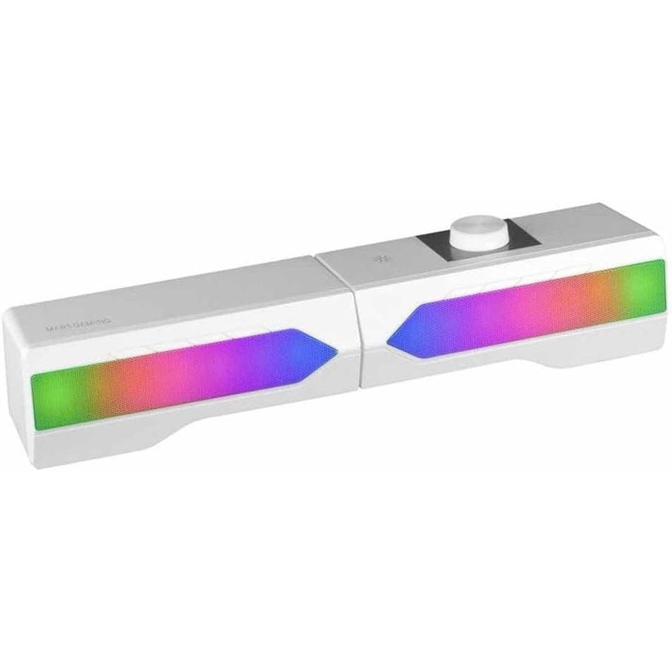 Mars Gaming MSDUO, Barra de Sonido + 2.0 Altavoces Gaming, RGB Mesh, Bluetooth 5.0 y Jack 3.5mm, Sonido DSP 15W, Blanco