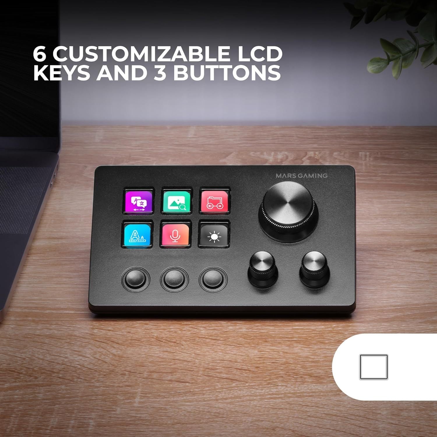 Mars Gaming MSD-TWO, Control Deck Compacto, 6 Teclas LCD Personalizables + 3 Botones, 3 Ruedas Multifuncionales, Control Deck Slim Ergonómico, Software de Control y Plug-ins, Windows y MacOS, Negro