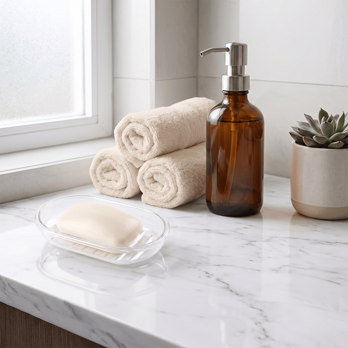 Jabonera Plástico Resistente, Fácil de Limpiar, Ideal para Ducha, Baño, Lavabo, Cocina y Encimera, Perfecto para Mantener Ordenadas tus Encimeras, Evitando Manchas de Jabón y Manteniendo tu Espacio Seco y Organizado