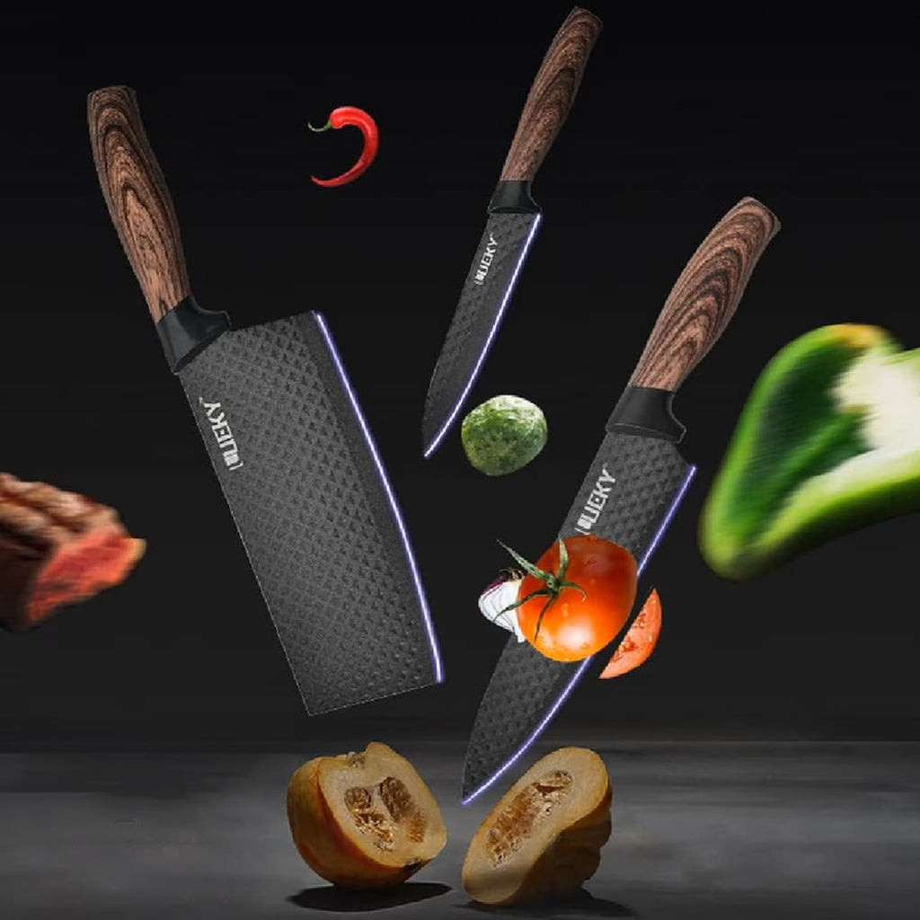 Juego de 6 Cuchillos de Cocina Profesionales, Cuchillos de Acero Inoxidable con Filo de alta Precisión, Excelente Durabilidad, Mango Ergonómico, Fácil de Limpiar, Ideal como Regalo, Incluye 4 Cuchillos, 1 Pelador y 1 Tijera