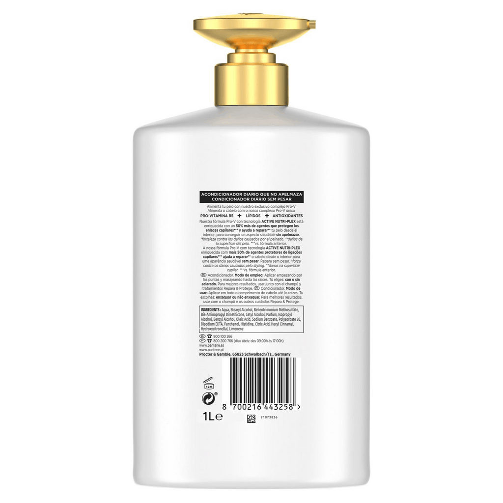 Pantene Acondicionador Pelo Avanzado 10 en 1 Pro-V, Acondicionador Cuidado Avanzado, Revitaliza el Pelo, Sin Sensación o Aspecto Graso, Doble de Nutrientes con 1 Uso, Fortalece Desde el Interior, Para Pelo Seco Y Dañado, 1L