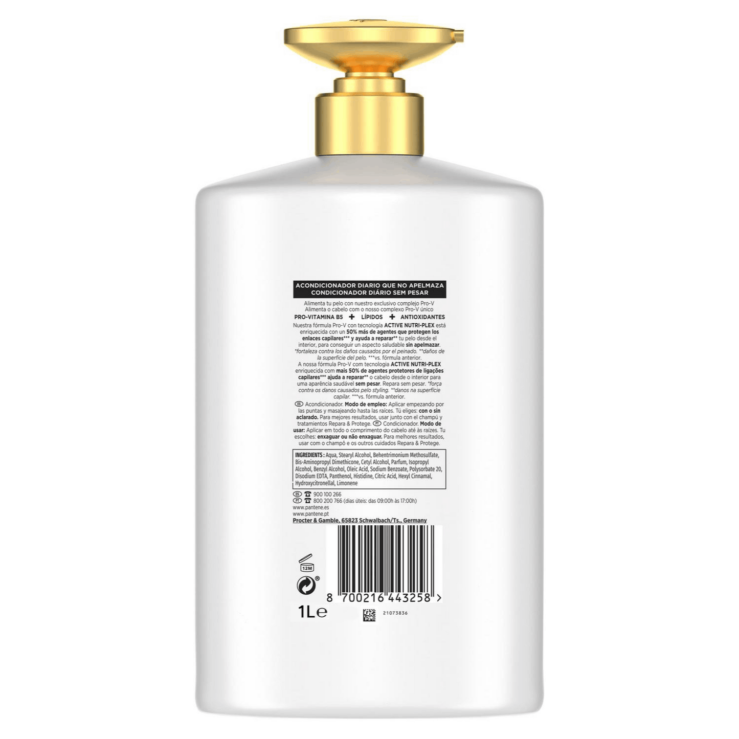 Pantene Acondicionador Pelo Avanzado 10 en 1 Pro-V, Acondicionador Cuidado Avanzado, Revitaliza el Pelo, Sin Sensación o Aspecto Graso, Doble de Nutrientes con 1 Uso, Fortalece Desde el Interior, Para Pelo Seco Y Dañado, 1L