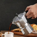 Cafetera Italiana 6 Tazas, Cafetera Italiana de Aluminio con Mango Ergonómico, Compatible con Cocina de Gas, Vitrocerámica e Inducción, Válvula de Seguridad