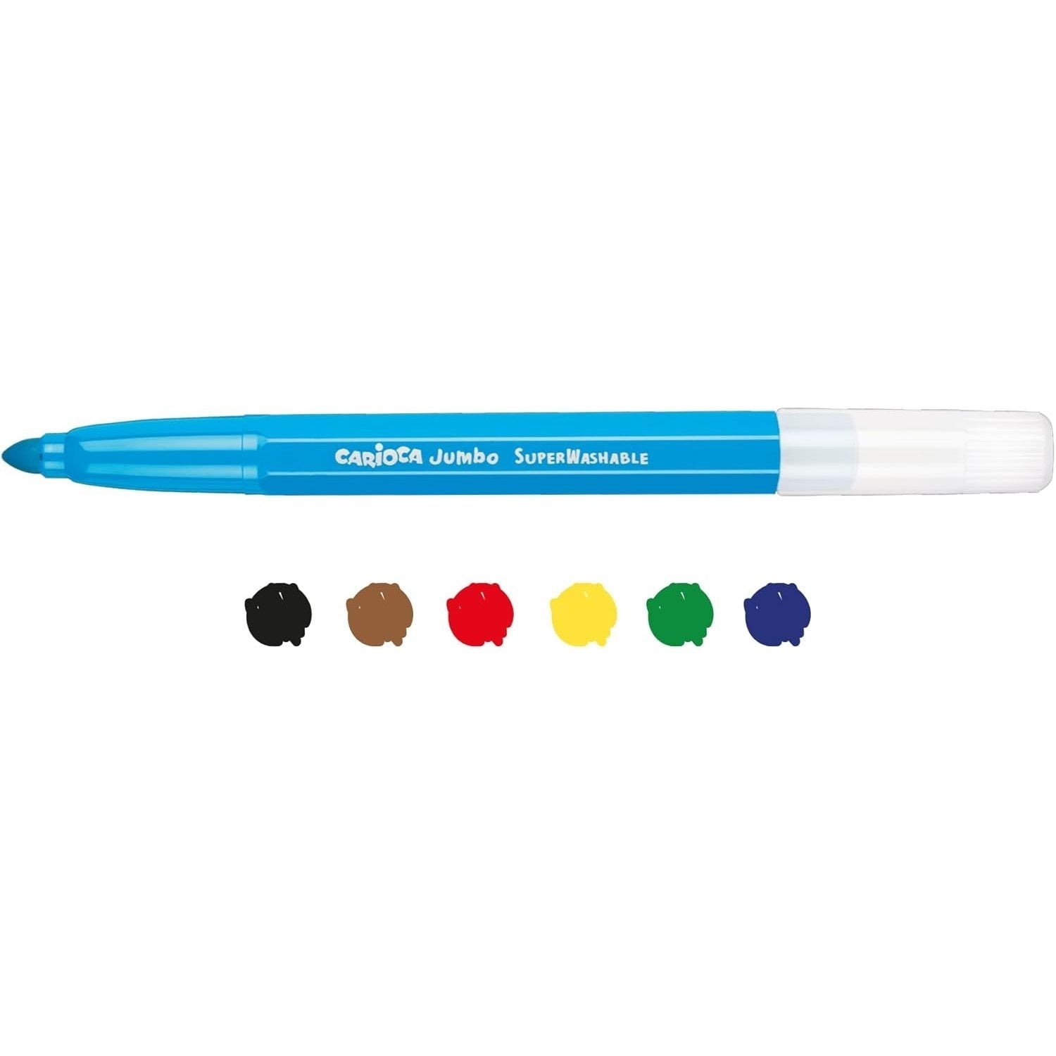 CARIOCA Jumbo Rotuladores de Colores Punta Gorda, Rotuladores Lavables, Colores Brillantes, Paquete de 6 Rotuladores