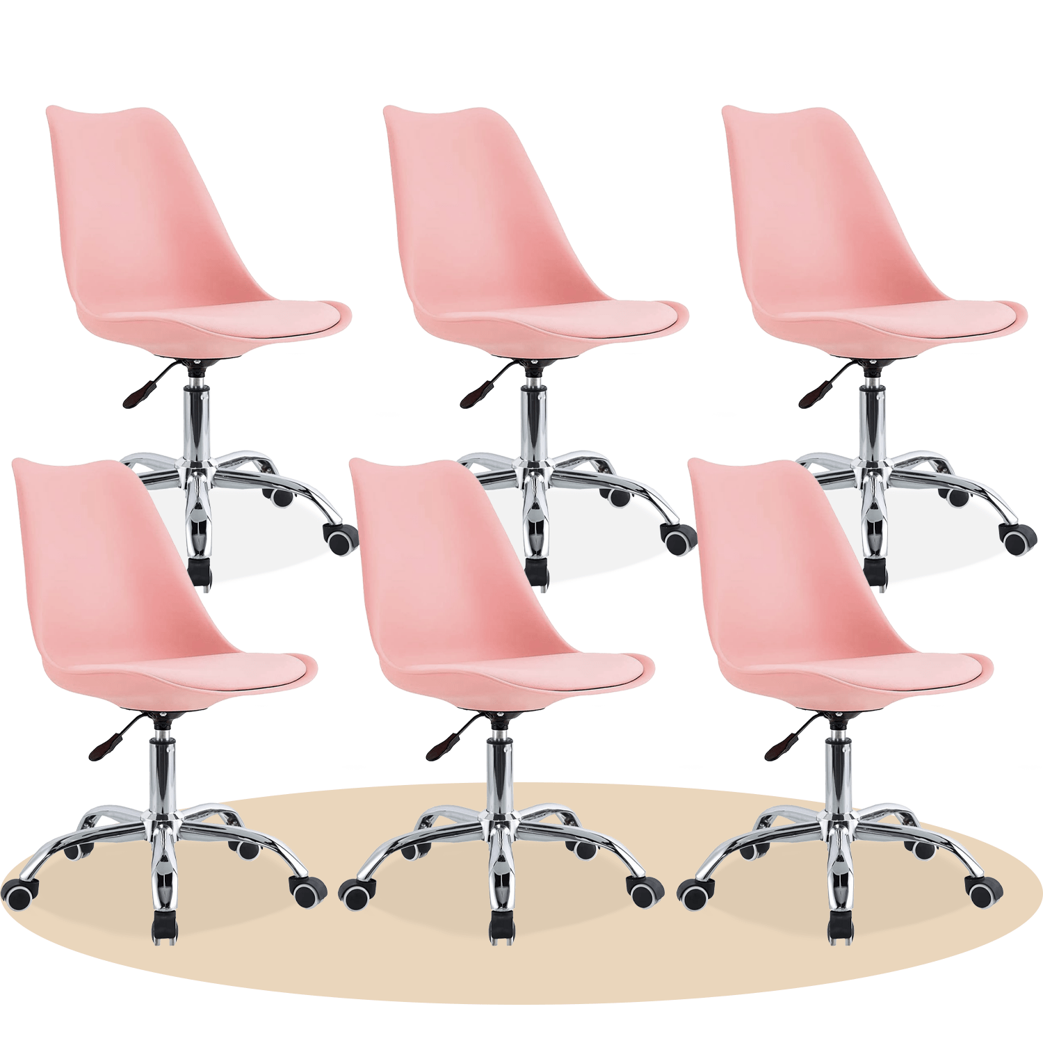 Silla Escritorio Ergonómica con Ruedas, Silla Oficina Giratoria con Altura Ajustable, Acolchada, Estilo Nórdico, Ideal para Estudio y Oficina
