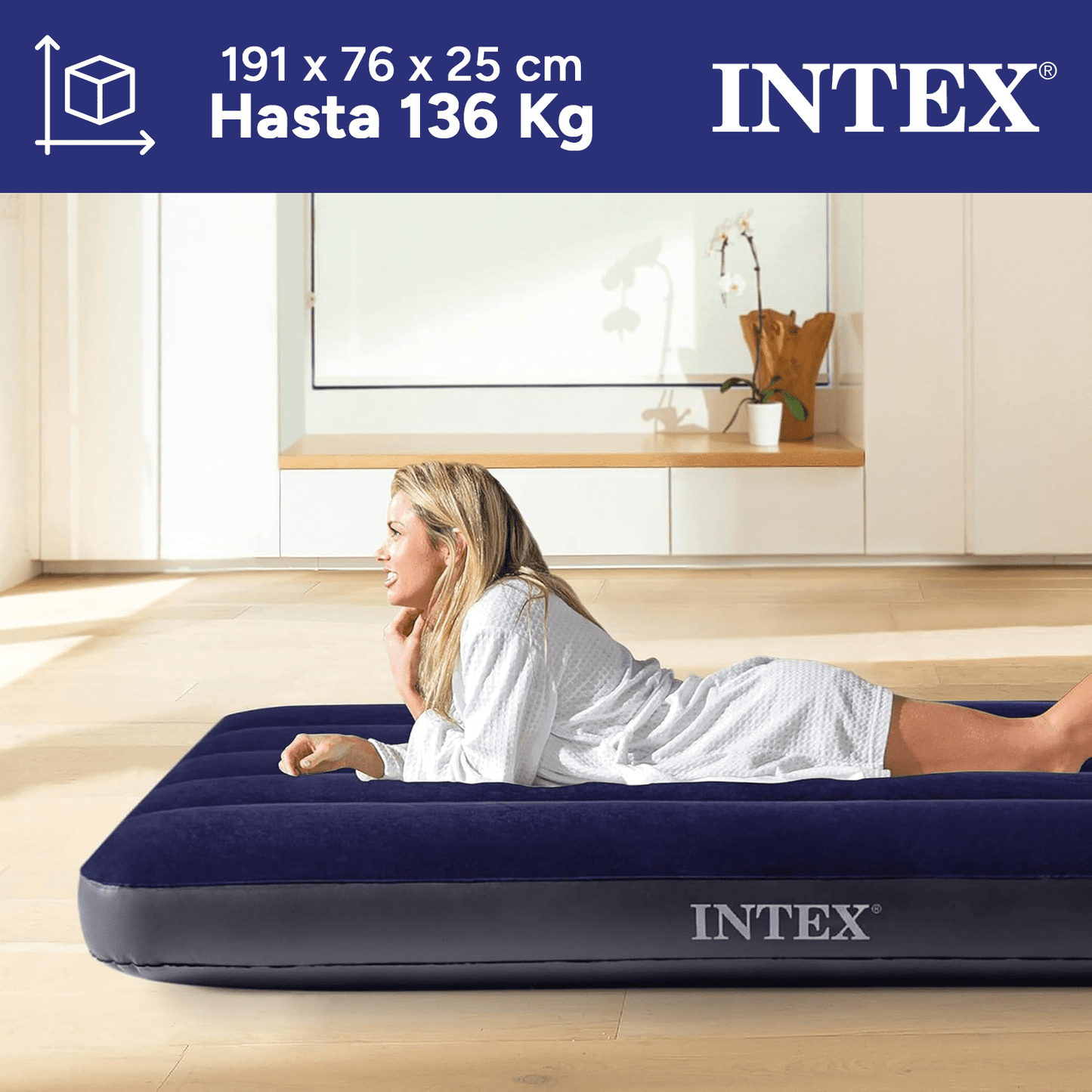 INTEX Colchón Hinchable, Colchon Inflable, Rápido Hinchado, Alta Resistencia con Extra de Firmeza, Comodidad y Durabilidad, Apto para Interior y Exterior, Hecho de Miles de Fibras de Poliéster que no se Estiran ni por el Tiempo ni por el Uso