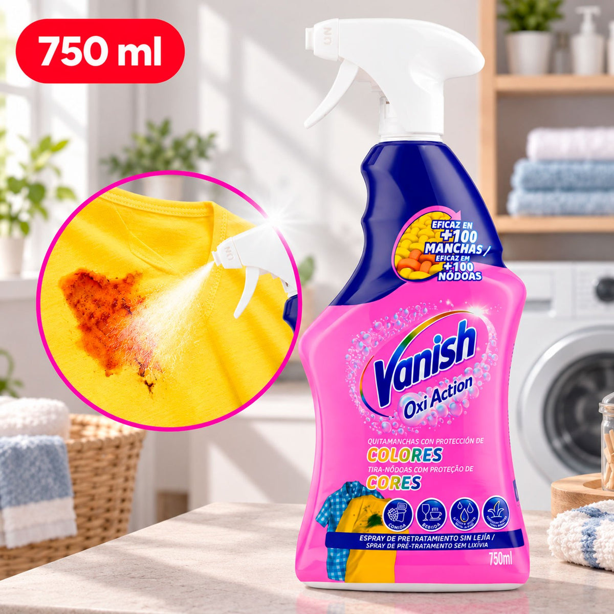 Vanish Oxi Action Spray Quitamanchas para Ropa Blanca y de Color, Fórmula sin Lejía para Manchas del Día a Día, 750 ml
