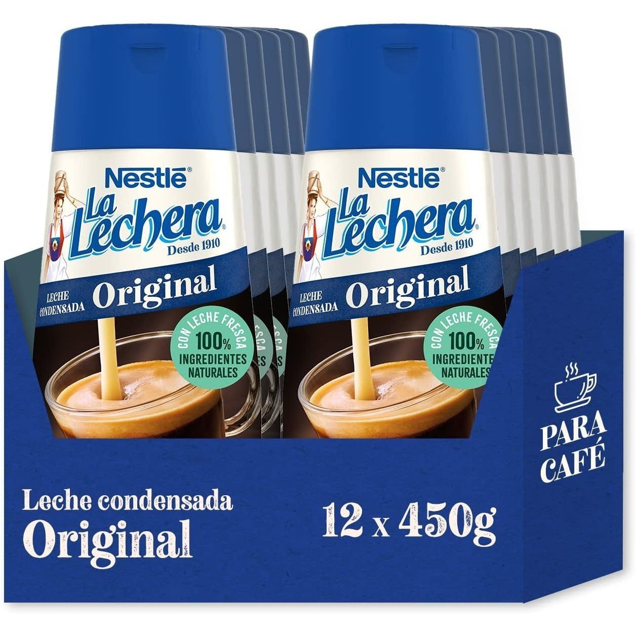 Nestlé La Lechera Leche Condensada con Sirve Fácil, Ideal para el Café, 450g, Pack de 12 Botellas