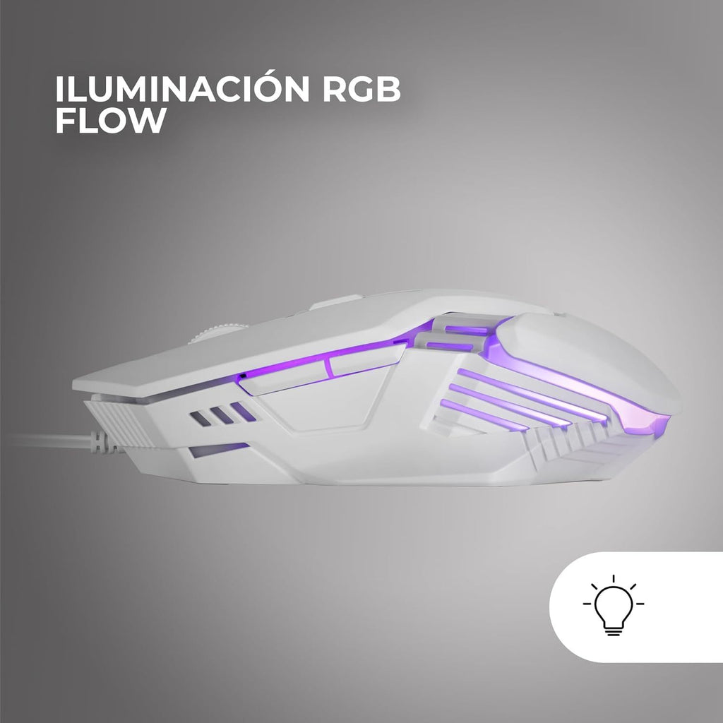 Mars Gaming MM024, Ratón Gaming RGB, Sensor Óptico 4000 dpi, Switches Mecánicos Huano, Iluminación RGB Flow, Ajuste On-The-Fly 1200/2400 / 3200/4000 dpi, Compatibilidad Multiplataforma, Blanco