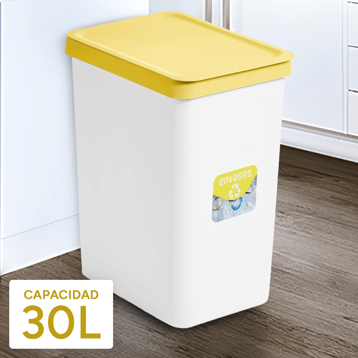 Cubo Basura Cocina de Plástico Resistente, 30L, Cubos de Basura Reciclaje