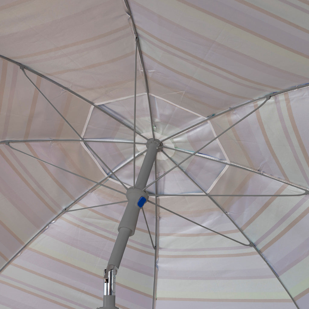 Sombrilla Playa Grande con Para Viento, 210 cm, Inclinable, Incluye Mesa con Reposavasos, Colgador con Ganchos, Protección UV 50, Diseñado para Favorecer la Ventilación, Tela Oxford con Revestimiento, 8 Varillas Resistentes, Ancho Tubo 28/32mm