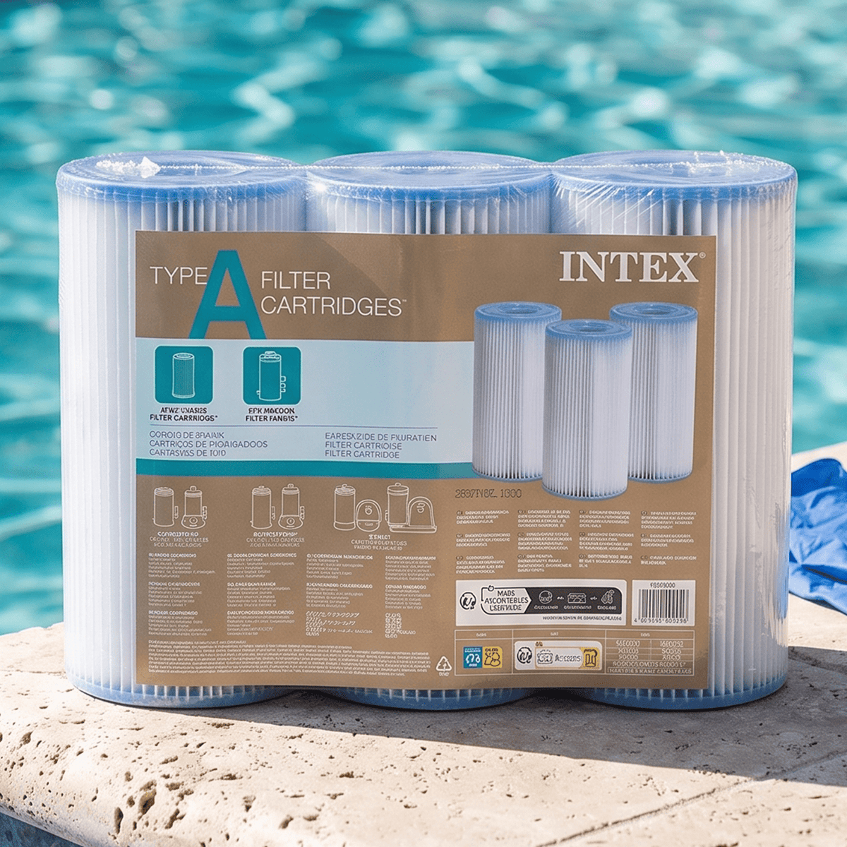 INTEX Pack 3 Cartuchos Filtro Tipo A, Cartuchos de Depuradora, Compatible con Múltiples Modelos, Altura: 20,2 cm, Diámetro Exterior: 11 cm