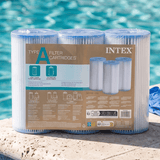 INTEX Pack 3 Cartuchos Filtro Tipo A, Cartuchos de Depuradora, Compatible con Múltiples Modelos, Altura: 20,2 cm, Diámetro Exterior: 11 cm