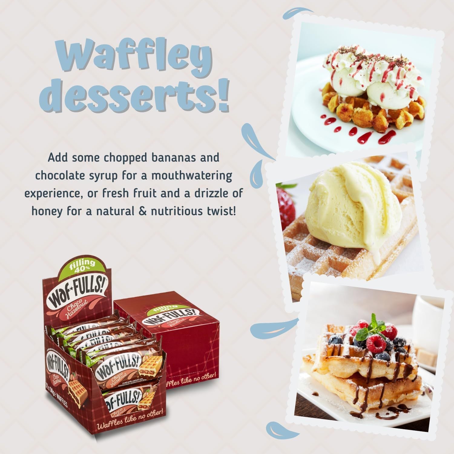 WafFULLS! Gofres de Vainilla, 12 Gofres para Picoteo, Desayuno y Merienda, Barritas Esponjosas Rellenas de Crema de Vainilla, Gofres Envueltos Individualmente Listo para Comer, Caja con 12 Gofres
