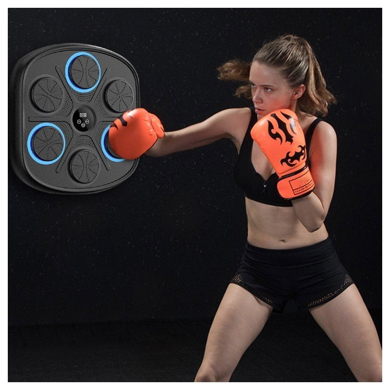 Tablero de Boxeo Electrónico, Máquina de Boxeo Musical con 9 Velocidades / Modos, Incluye Guantes, Zona de Golpeo Blanda y Flexible, Resistente a los Golpes, Velocidad Ajustable, Perfecto para Ejercicio en Interiores, Fácil Instalación y sin Taladros