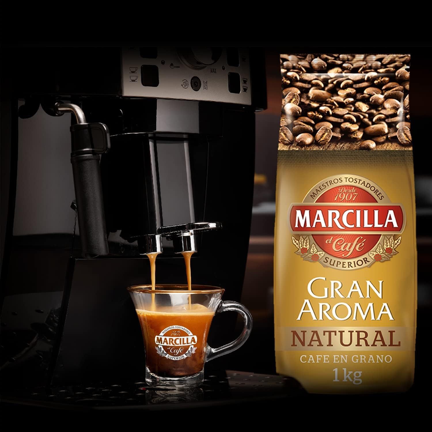 Marcilla Café Grano Tueste Natural y Orgánico Intenso y Profundo, Gran Aroma, Café en Grano Listo para ser Molido, 1Kg