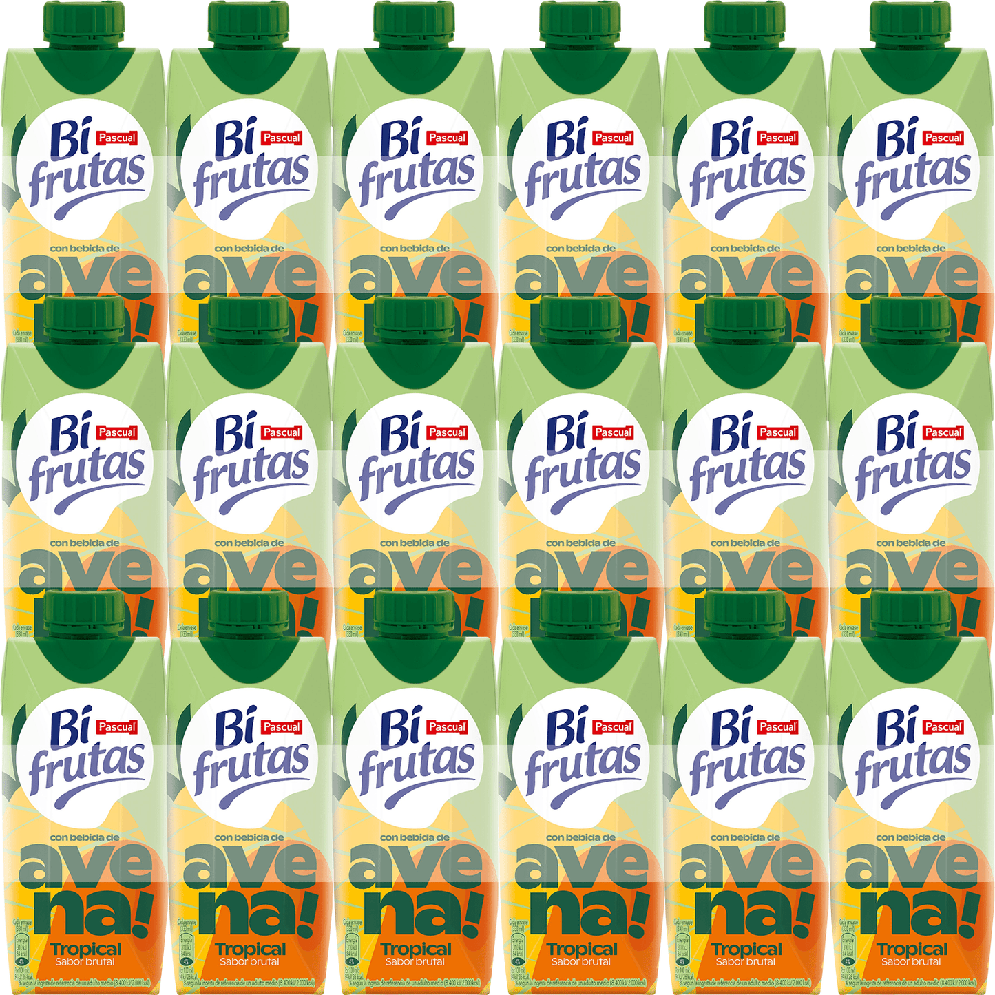 PASCUAL Bifrutas Avena, Bebida Vegetal de Avena con Sabor Tropical, Ingredientes 100% Naturales y Vitamina C, 330 ml