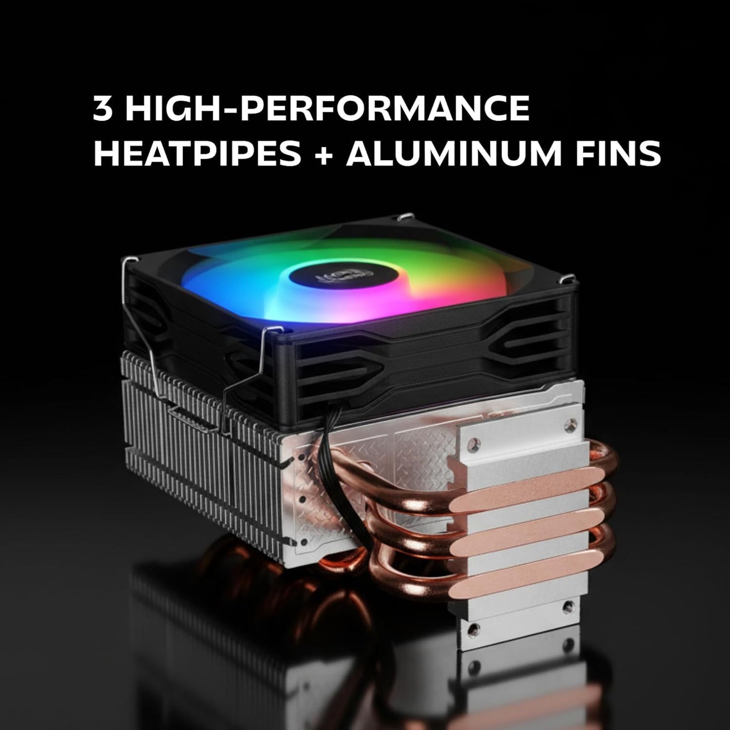 Mars Gaming MCPU-X3, Disipador CPU 190W TDP, 3x Heatpipes, Ventilador PWM FDB, Iluminación FRGB, Diseño Compacto SFF/Mini-ITX, Aletas de Aluminio, Cooler PC con Compatibilidad Intel y AMD, Negro
